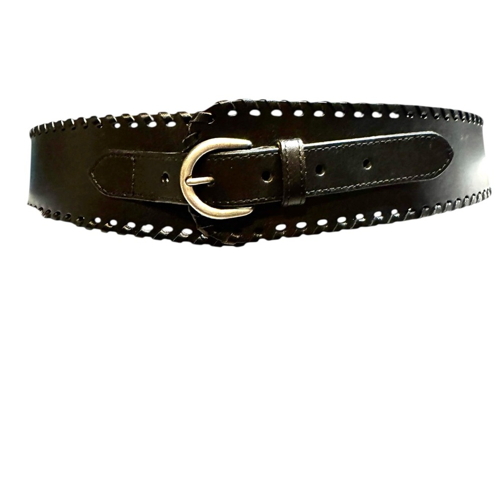 Banana Republic Black Leather Belt with Silver Buckle